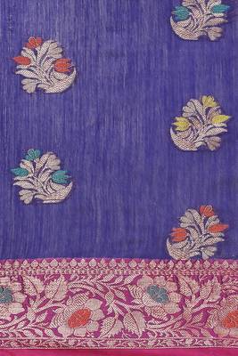 Banarasi silk blend cotton saree in blue colour with meenakari work 3