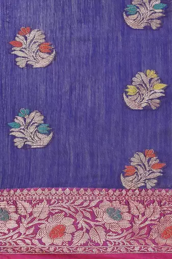 Banarasi silk blend cotton saree in blue colour with meenakari work