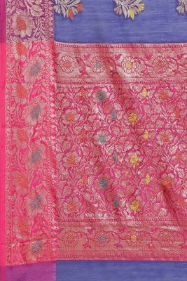 Banarasi silk blend cotton saree in blue colour with meenakari work 4