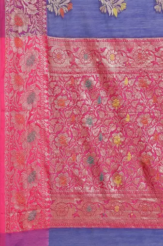 Banarasi silk blend cotton saree in blue colour with meenakari work