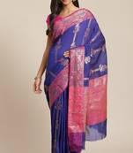 Banarasi silk blend cotton saree in blue  colour with zari work