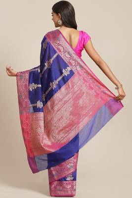 Banarasi silk blend cotton saree in blue  colour with zari work 2