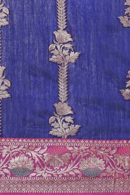 Banarasi silk blend cotton saree in blue  colour with zari work 3