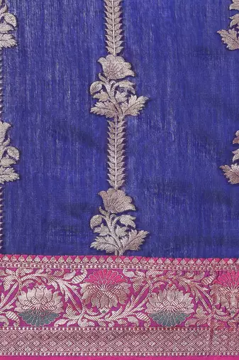Banarasi silk blend cotton saree in blue  colour with zari work