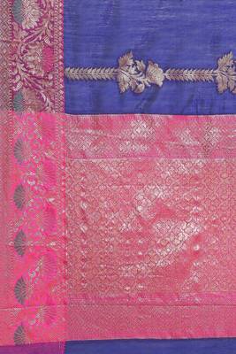 Banarasi silk blend cotton saree in blue  colour with zari work 4