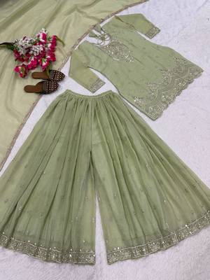 Green embroidered heavy crunchy silk sharara suit 4