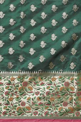 Banarasi silk blend saree in bottle green  colour with floral meenakari  work 3