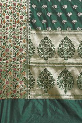 Banarasi silk blend saree in bottle green  colour with floral meenakari  work 4