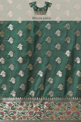 Banarasi silk blend saree in bottle green  colour with floral meenakari  work 5