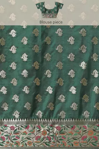 Banarasi silk blend saree in bottle green  colour with floral meenakari  work