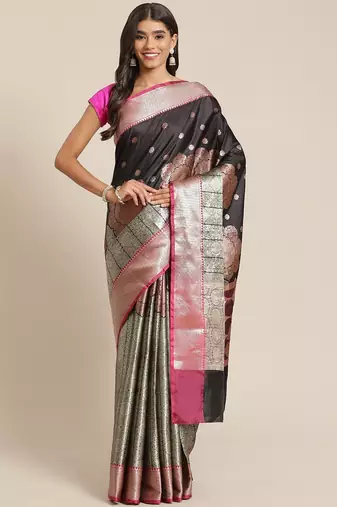 Banarasi silk blend saree in black  colour with silver zari brocade  work