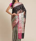 Banarasi silk blend saree in black  colour with silver zari brocade  work