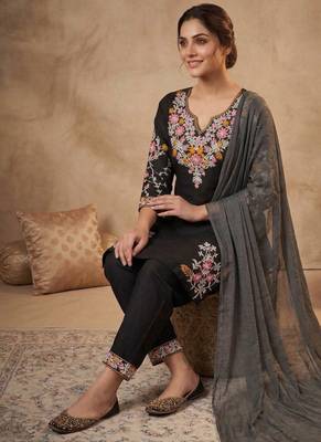 Black heavy roman silk embroidered designer salwar suit 3