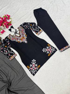 Black heavy roman silk embroidered designer salwar suit 4