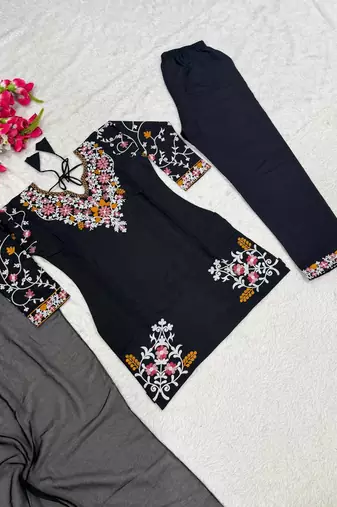 Black heavy roman silk embroidered designer salwar suit