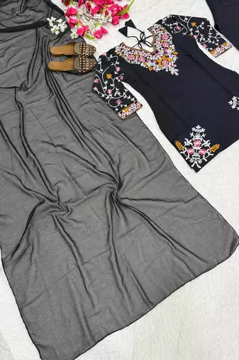 Black heavy roman silk embroidered designer salwar suit