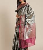 Banarasi silk blend saree in black  colour with silver zari brocade work