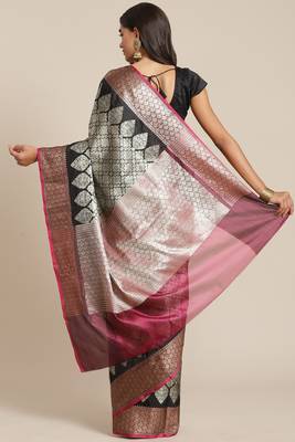 Banarasi silk blend saree in black  colour with silver zari brocade work 2