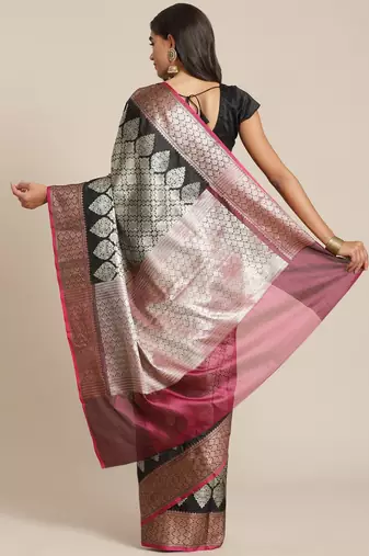 Banarasi silk blend saree in black  colour with silver zari brocade work