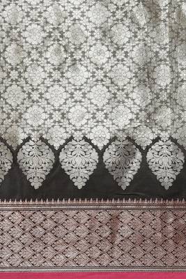 Banarasi silk blend saree in black  colour with silver zari brocade work 3