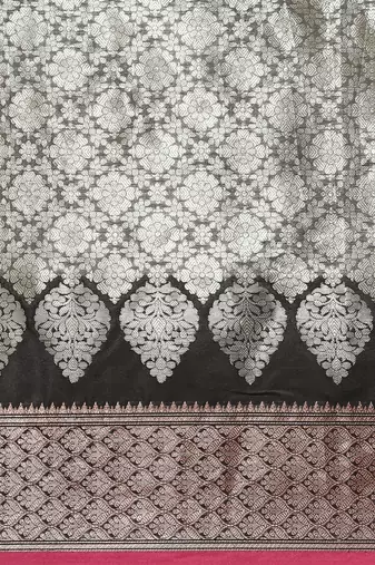 Banarasi silk blend saree in black  colour with silver zari brocade work