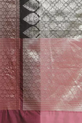 Banarasi silk blend saree in black  colour with silver zari brocade work