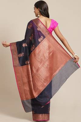 Banarasi silk blend saree in black  colour with copper zari floral  work 2