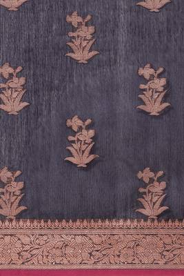 Banarasi silk blend saree in black  colour with copper zari floral  work 3