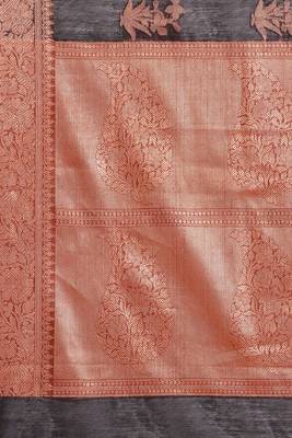 Banarasi silk blend saree in black  colour with copper zari floral  work 4