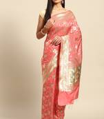 Banarasi silk blend saree in peach colour with floal zari jaal  work