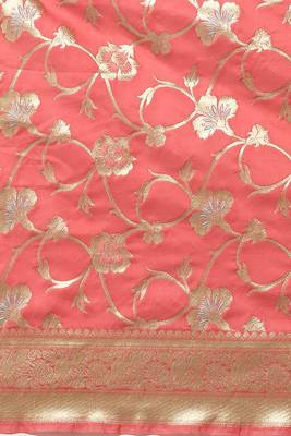 Banarasi silk blend saree in peach colour with floal zari jaal  work 3