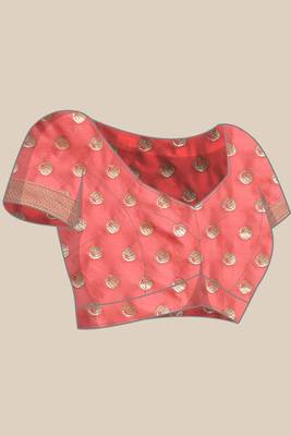 Banarasi silk blend saree in peach colour with floal zari jaal  work 5