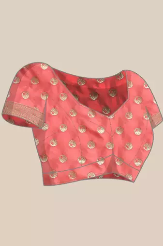 Banarasi silk blend saree in peach colour with floal zari jaal  work