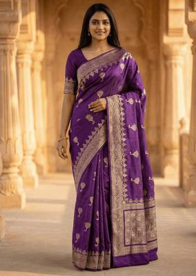 Banarasi viscose silk saree in purple colour with meenakari work 1