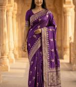 Banarasi viscose silk saree in purple colour with meenakari work