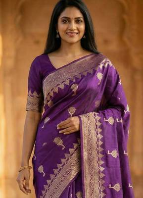 Banarasi viscose silk saree in purple colour with meenakari work 2