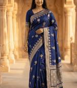 Banarasi viscose silk saree in navy blue colour with meenakari work