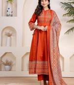 Cotton cambric anarkali kurti-pant-dupatta set