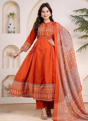 Cotton cambric anarkali kurti-pant-dupatta set 2
