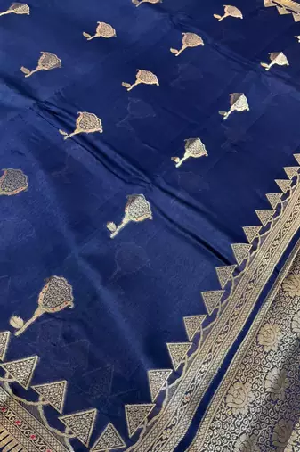 Banarasi viscose silk saree in navy blue colour with meenakari work