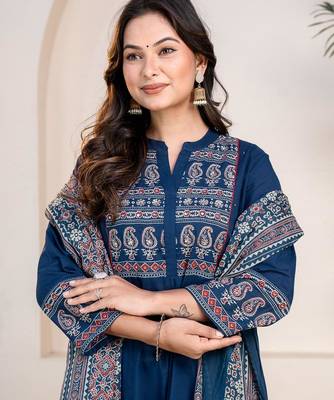 Cotton cambric anarkali kurti-pant-dupatta set 3