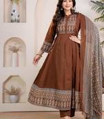 Cotton cambric anarkali kurti-pant-dupatta set