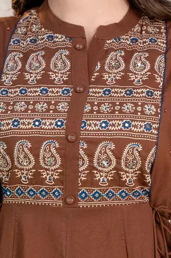 Cotton cambric anarkali kurti-pant-dupatta set