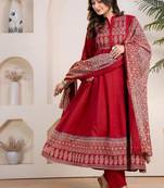 Cotton cambric anarkali kurti-pant-dupatta set