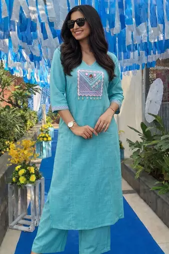 Cotton straight  kurti-pant 2 pc set