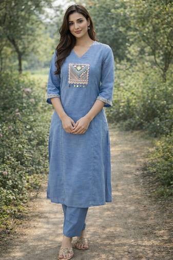 Cotton straight  kurti-pant  set