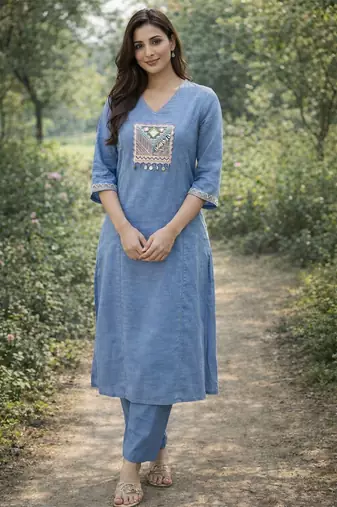 Cotton straight  kurti-pant  set