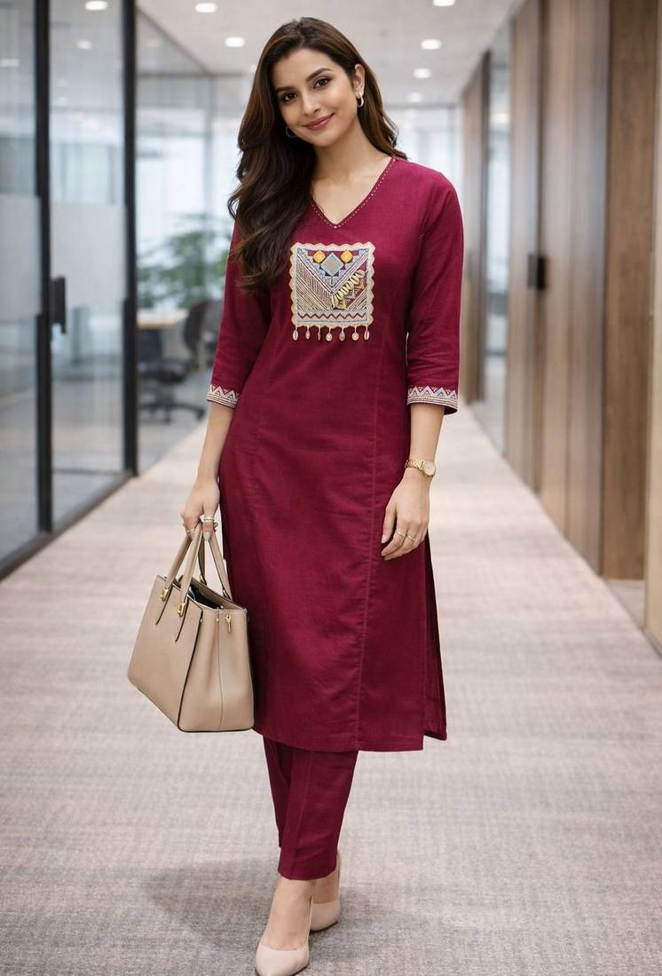 Cotton straight  kurti-pant  set