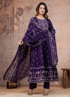 Cotton cambric anarkali kurti-pant-dupatta set 1