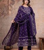 Cotton cambric anarkali kurti-pant-dupatta set
